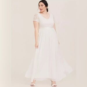 Torrid Ivory Sequin Lace Chiffon Wedding Formal Gown including chiffon cape.